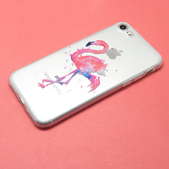 Чехол для iPhone 7/8 "Розовый фламинго" (прозрачный)