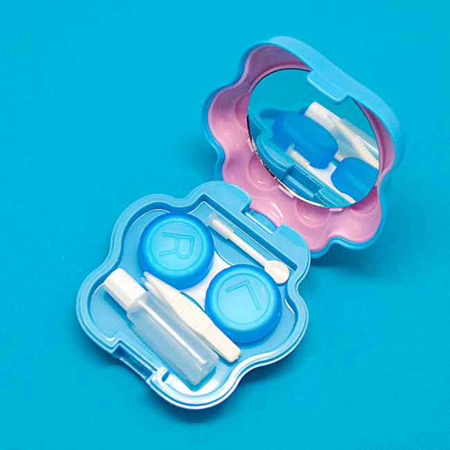 Контейнер для контактных линз "Лапа" (голубой с розовыми подушечками)