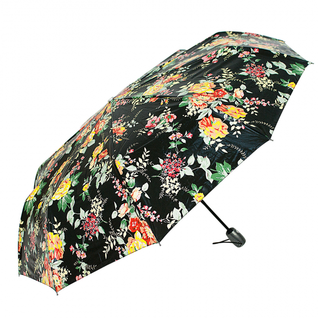 Зонт складной "Цветочный" (черный)