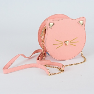 Розовая круглая сумка из экокожи с мордочкой кота