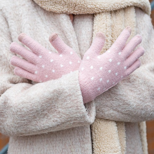Перчатки сенсорные "Горошки", розовые