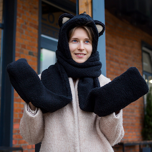 Шарф-капюшон "Котик" (черный)