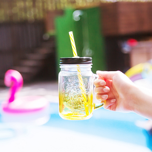 Кружка-банка стеклянная (желтая)