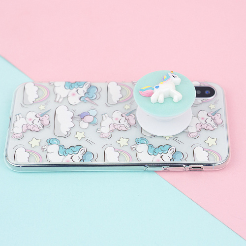 Держатель для телефона/попсокет "Единорожка" (радужный на зеленом)