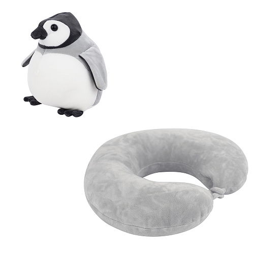 Подушка для путешествий-трансформер "Серый пингвин"