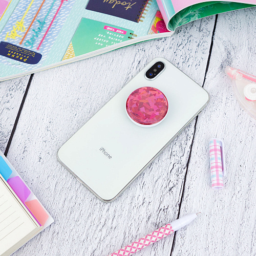 Держатель для телефона/попсокет "Глиттер" розовый с белым