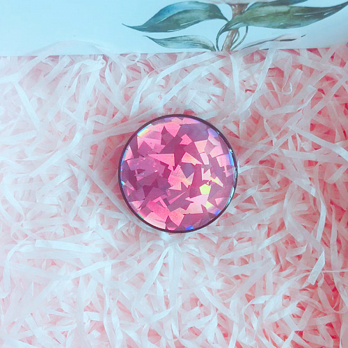 Держатель для телефона/попсокет "Глиттер" розовый с черным