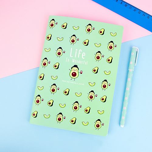 Тетрадь в розовую клетку А5 "Life" авокадо на зеленом