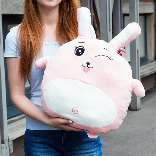 Игрушка-подушка "Зая Кругляш" (розовая) 55см