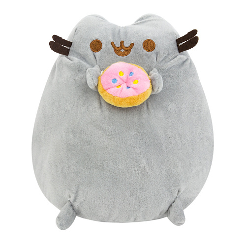Игрушка-подушка "Кот с пончиком" (серый) 24см