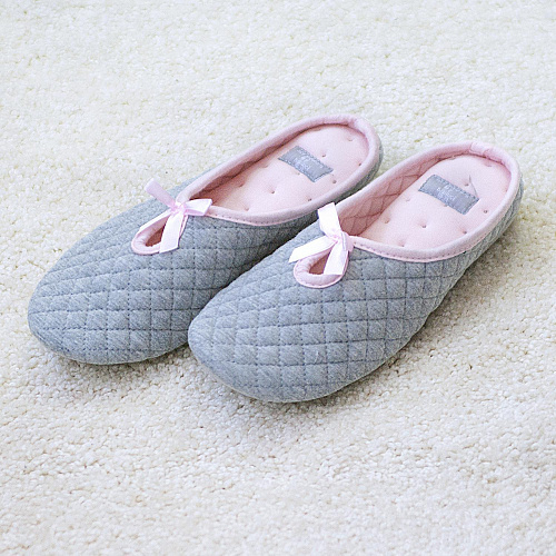 Тапочки с бантом стеганые (серые)