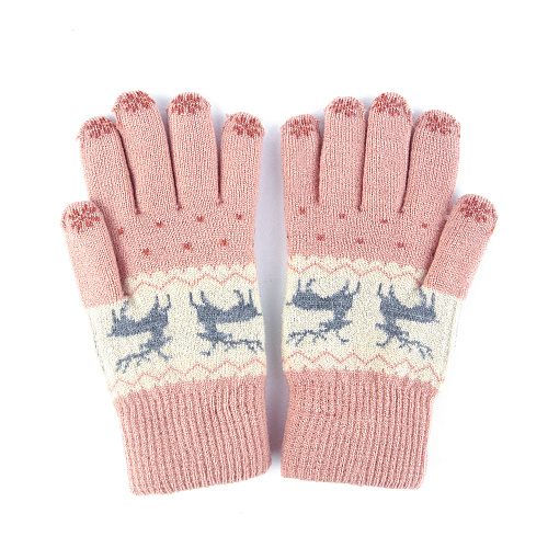 Перчатки сенсорные "Олени" (розовые)