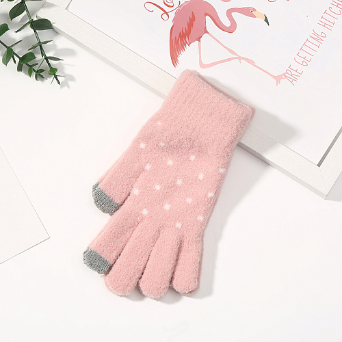 Перчатки сенсорные "Горошки", розовые