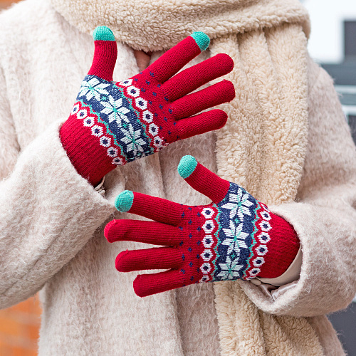 Перчатки сенсорные "Норвежские", красные