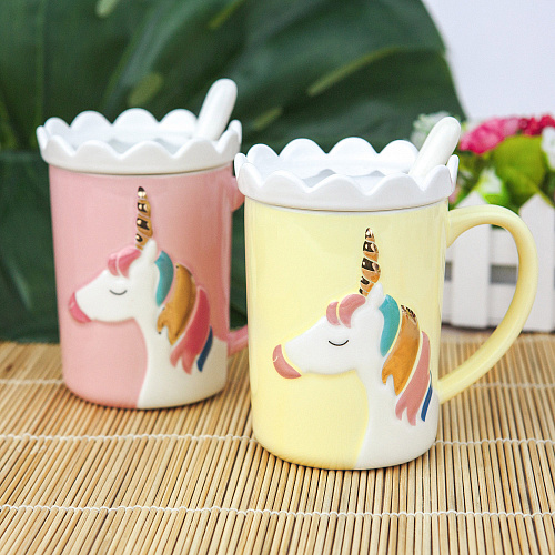 Кружка с ложкой "Kawaii unicorn" (розовая)