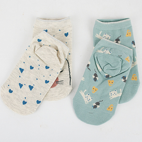 Носки короткие "Коты" (2 пары, бело-голубые)