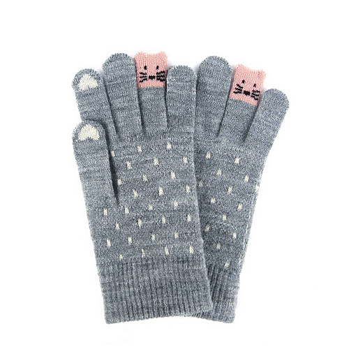 Перчатки сенсорные в горошек (серые)