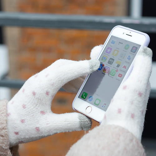 Перчатки сенсорные "Горошки", молочные