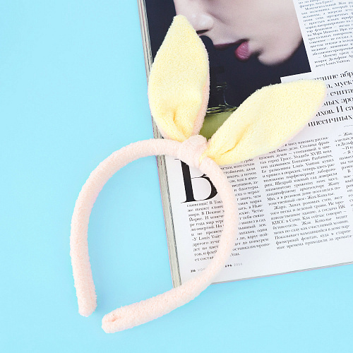 Ободок-повязка "Ушки зайки" (розовый с желтым)