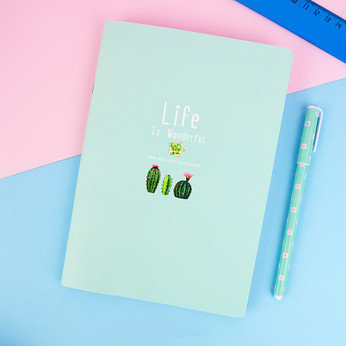 Тетрадь в розовую клетку А5 "Life" кактусы