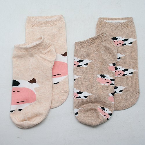 Носки короткие "Коровы" (2 пары, бежевые)