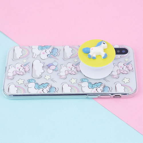 Держатель для телефона/попсокет "Единорожка" (синий на желтом)