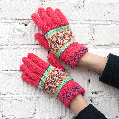 Перчатки "Орнамент" (ярко-розовые)