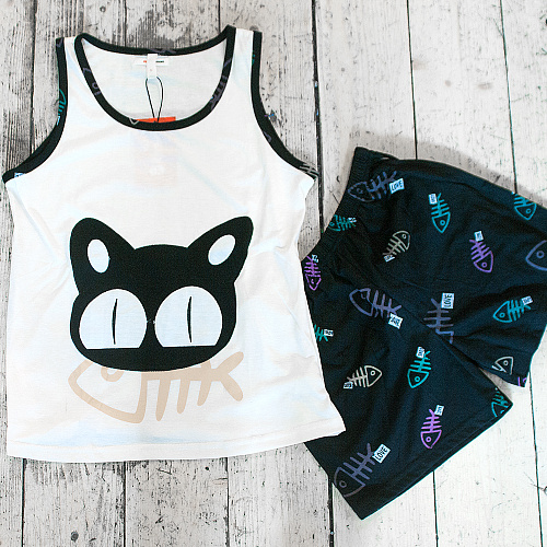 Пижама "Cat & Fish" (черно-белая)