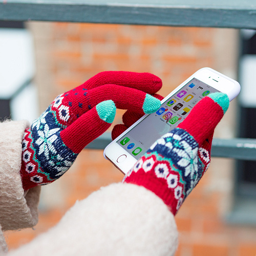 Перчатки сенсорные "Норвежские", красные