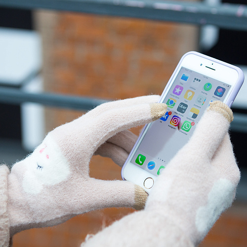 Перчатки сенсорные "Мордочки", бежевые