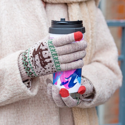 Перчатки с оленем сенсорные (бежевые)