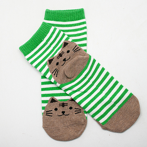 Носки "Кот в полоску" (зеленые)