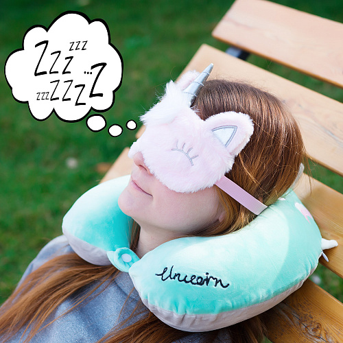 Подушка для путешествий "Единорог спит", Memory Foam  (мята)