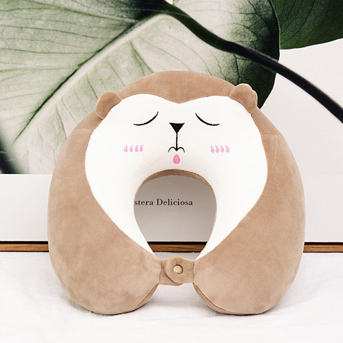 Подушка для путешествий "Мордашки", Memory Foam (коричневая)