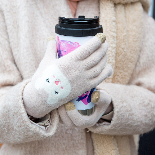 Перчатки сенсорные "Мордочки", бежевые