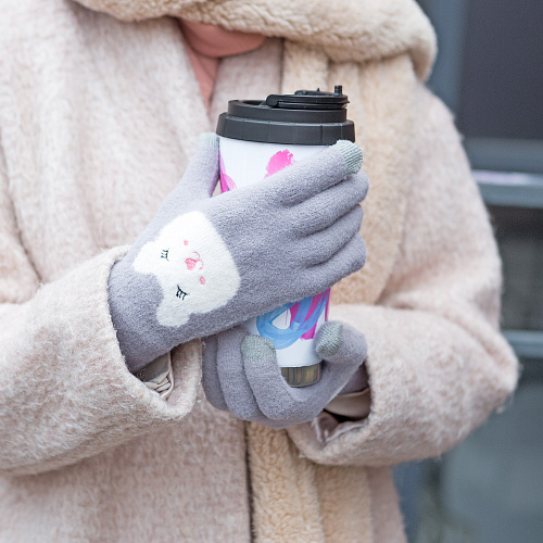 Перчатки сенсорные "Мордочки", серые