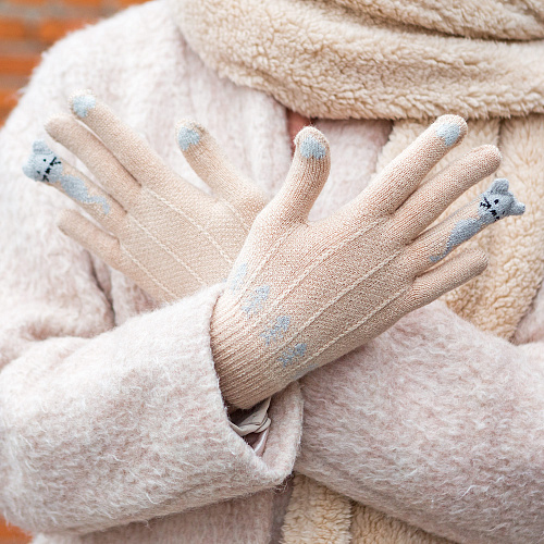 Перчатки сенсорные "Котик Ми", беж