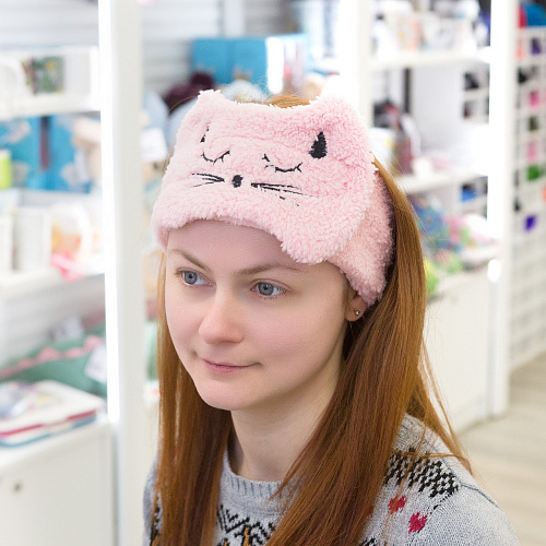 Повязка на голову "Спящий котик", пудра