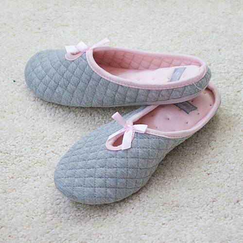 Тапочки с бантом стеганые (серые)