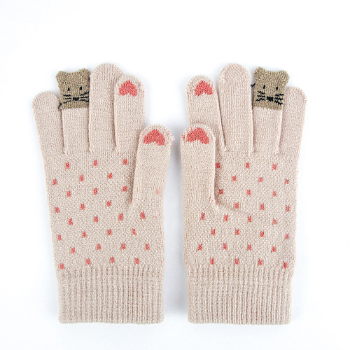 Перчатки сенсорные в горошек (розовые)