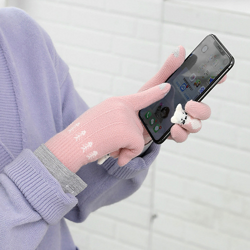 Перчатки сенсорные "Котик Ми", розовые