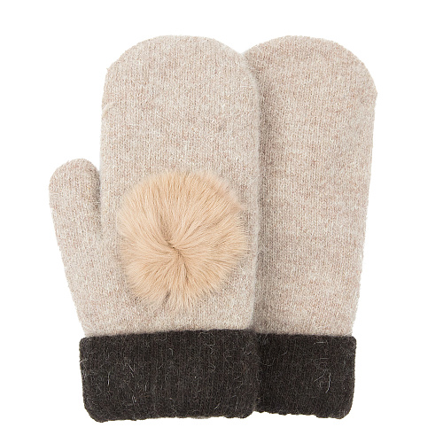 Варежки с помпоном (бежевые)