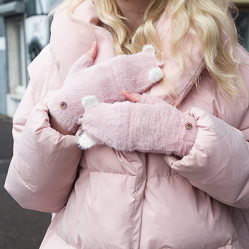 Варежки пушистые медведи (розовые)