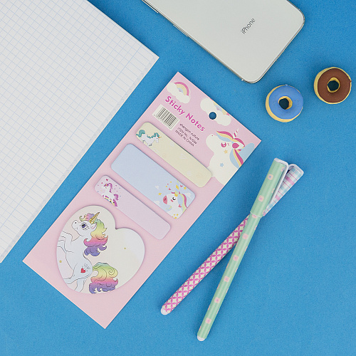 Набор стикеров для записей "Единорожий" (розовый с пушистой гривой)