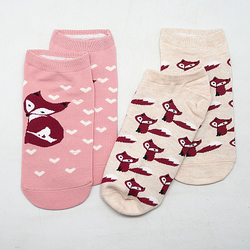 Носки короткие "Лисы" (2 пары, бежево-розовые)