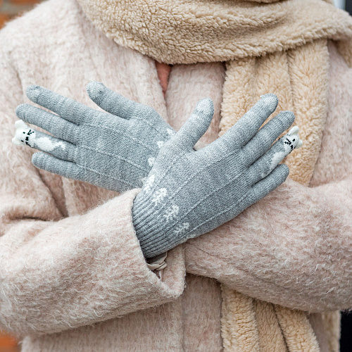 Перчатки сенсорные "Котик Ми", серые