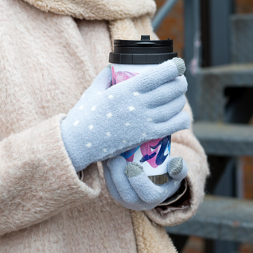 Перчатки сенсорные "Горошки", серые