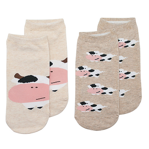 Носки короткие "Коровы" (2 пары, бежевые)