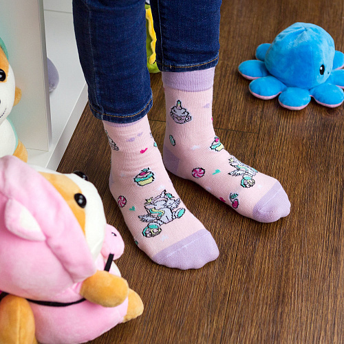 Носки детские "Единороги и сладости", разм.18-20 (5-7 лет)