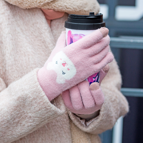 Перчатки сенсорные "Мордочки", розовые